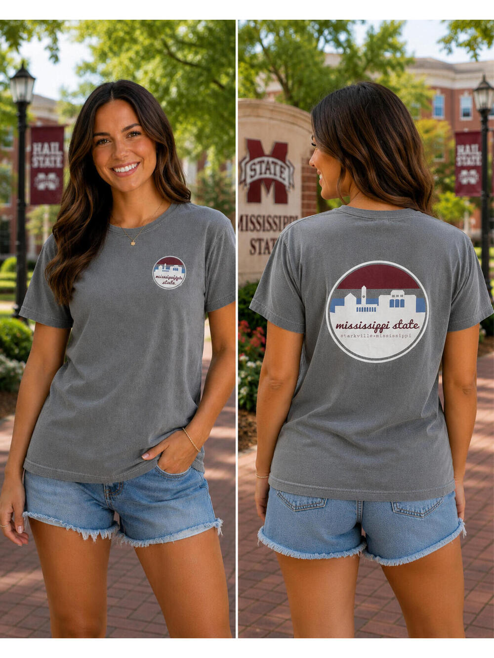 Mississippi State Bulldogs Comfort Colors Graphic Tee Front Back Starkville SM
